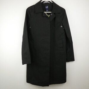 Gap Womens Trench Coat XS Black Button Down Pockets Smooth Rain Jacket Classic